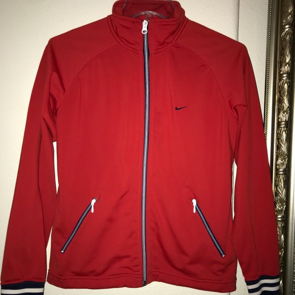 red nike zip up jacket women's